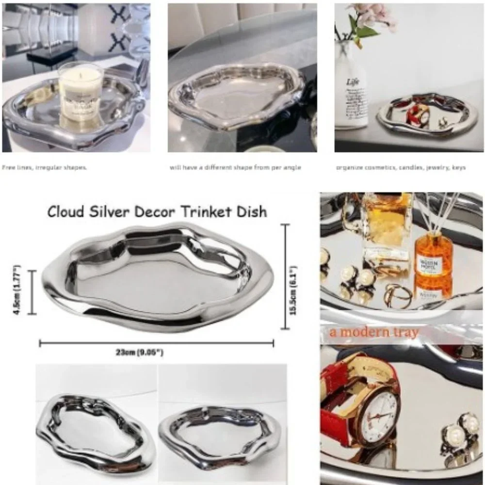 Ceramic Silver Jewelry Platter - Bathroom Accessory Tray - Silver Decor Tray